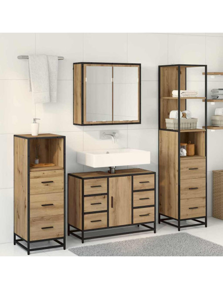 Set di mobili per il bagno con porta 4 pcs rovere artigianale