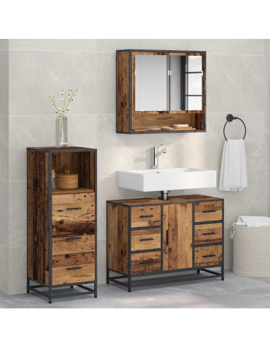 Set di mobili per il bagno 3 pcs Legno vecchio 80 x 33 x 60 cm