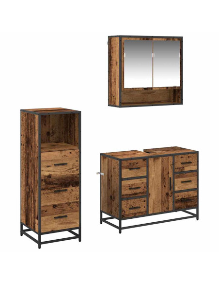 Set di mobili per il bagno 3 pcs Legno vecchio 80 x 33 x 60 cm