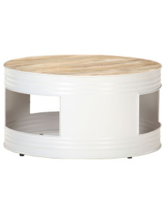 Tavolino da Caffè Bianco 68x68x36 cm in Legno Massello di Mango 2