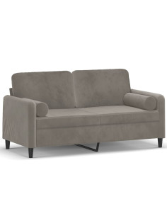 Divano a 2 Posti con Cuscini Grigio Chiaro 140 cm in Velluto 2