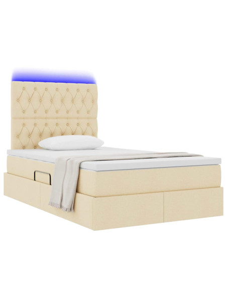 Letto con contenitore e LED Crema 120 x 190 cm Poliestere