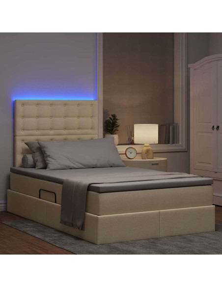 Letto con contenitore e LED Crema 120 x 190 cm Poliestere