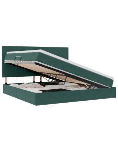 Letto con contenitore e LED Verde Scuro 200 x 200 cm Velluto 2