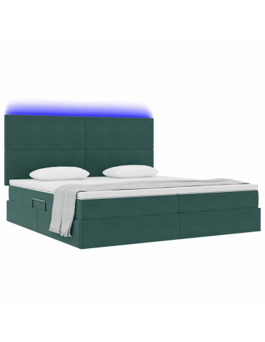 Letto con contenitore e LED Verde Scuro 200 x 200 cm Velluto