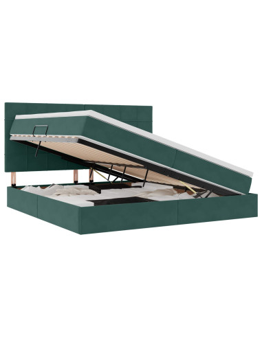 Letto con contenitore e LED Verde Scuro 200 x 200 cm Velluto
