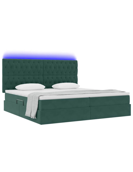 Letto con contenitore e LED Verde Scuro 200 x 200 cm Velluto