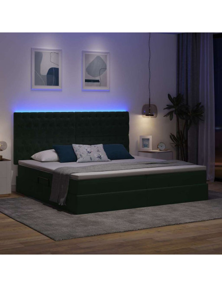 Letto con contenitore e LED Verde Scuro 200 x 200 cm Velluto