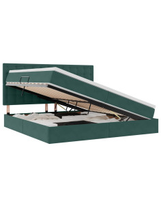 Letto con contenitore e LED Verde Scuro 200 x 200 cm Velluto 2