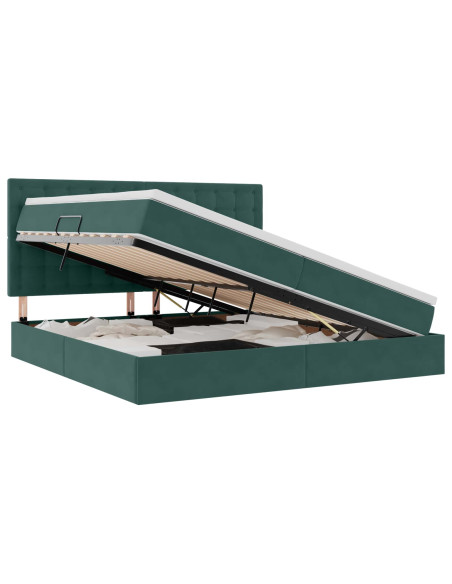 Letto con contenitore e LED Verde Scuro 200 x 200 cm Velluto