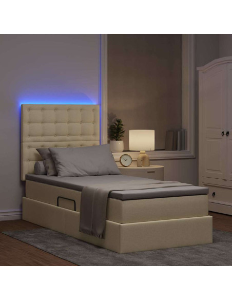 Letto con contenitore e LED Crema 100 x 200 cm Poliestere