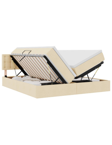 Letto con luci a strisce a LED Crema 200 x 200 cm Tessuto
