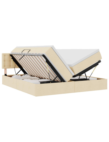 Letto con luci a strisce a LED Crema 200 x 200 cm Tessuto