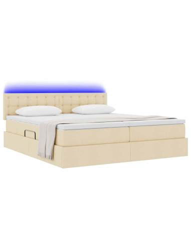 Letto con luci a strisce a LED Crema 200 x 200 cm Tessuto