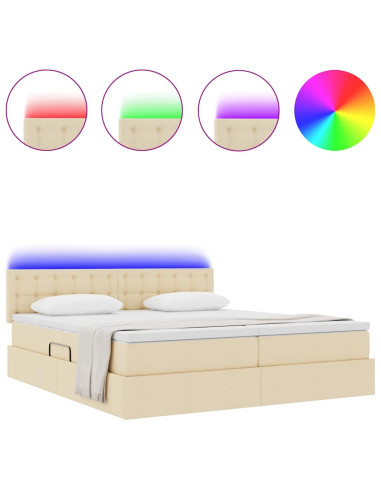 Letto con luci a strisce a LED Crema 200 x 200 cm Tessuto