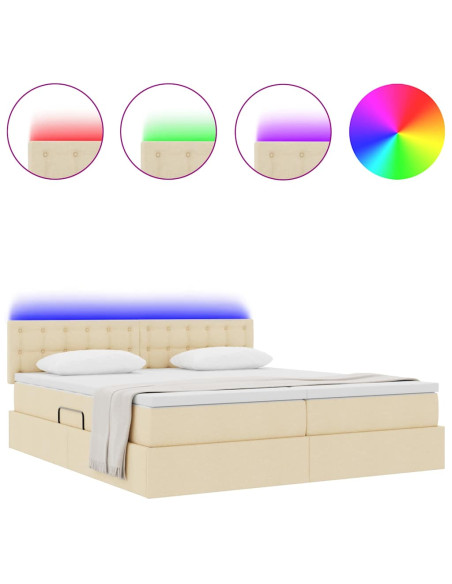 Letto con luci a strisce a LED Crema 200 x 200 cm Tessuto