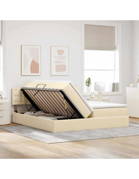Letto con luci a strisce a LED Crema 200 x 200 cm Tessuto