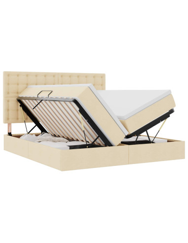 Letto con luci a strisce a LED Crema 200 x 200 cm Tessuto