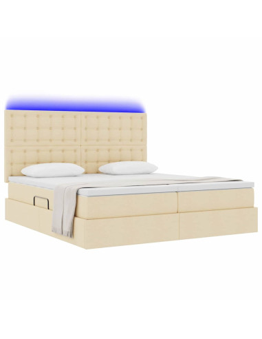 Letto con luci a strisce a LED Crema 200 x 200 cm Tessuto