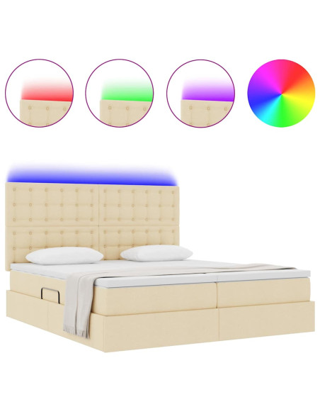 Letto con luci a strisce a LED Crema 200 x 200 cm Tessuto
