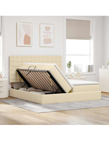 Letto con luci a strisce a LED Crema 200 x 200 cm Tessuto