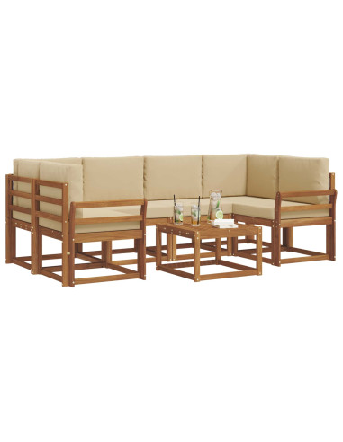Set di divani da esterno con cuscino 7 pcs Naturale e Beige