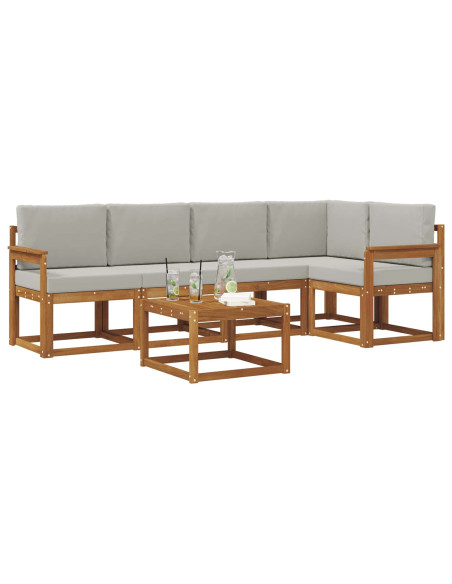 Set di divani da esterno 6 pcs Grigio Naturale e Chiaro
