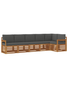 Set divani 6 pcs Naturale e Antracite Legno di Acacia Massello 2