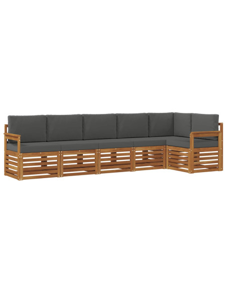 Set divani 6 pcs Naturale e Antracite Legno di Acacia Massello