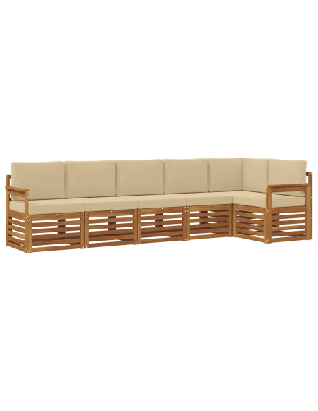 Set divani 6 pcs Naturale e Beige Legno di Acacia Massello