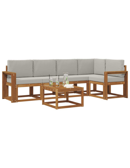 Set di divani da esterno 6 pcs Grigio Naturale e Chiaro