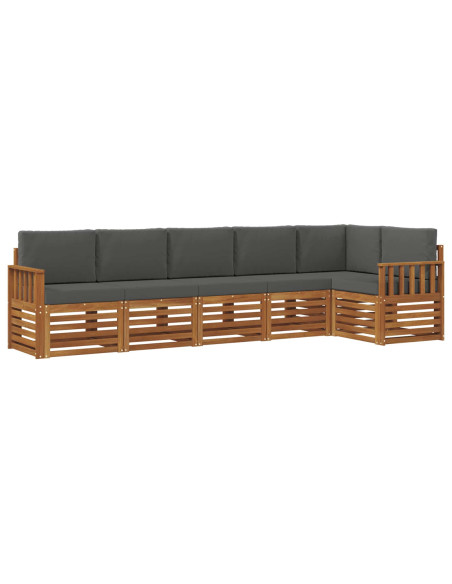 Set divani 6 pcs Naturale e Antracite Legno di Acacia Massello