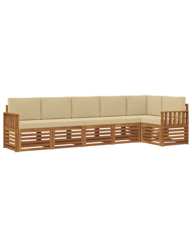 Set divani 6 pcs Naturale e Beige Legno di Acacia Massello
