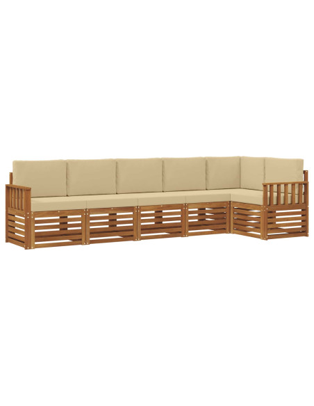 Set divani 6 pcs Naturale e Beige Legno di Acacia Massello