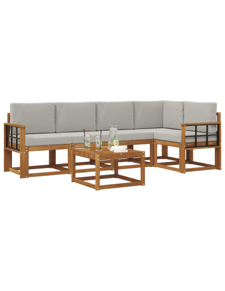 Set di divani da esterno 6 pcs Grigio Naturale e Chiaro