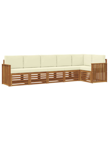 Set divani 6 pcs Naturale e Crema Legno di Acacia Massello
