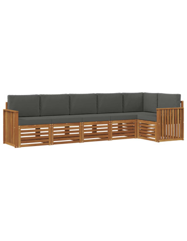 Set divani 6 pcs Naturale e Antracite Legno di Acacia Massello