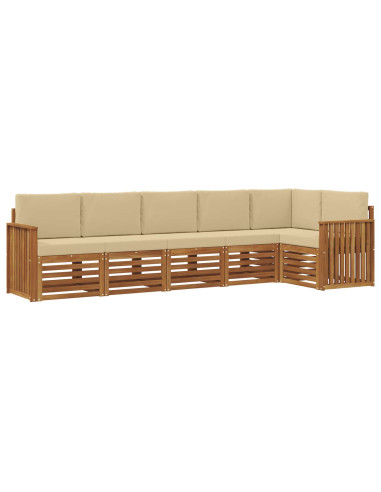 Set divani 6 pcs Naturale e Beige Legno di Acacia Massello
