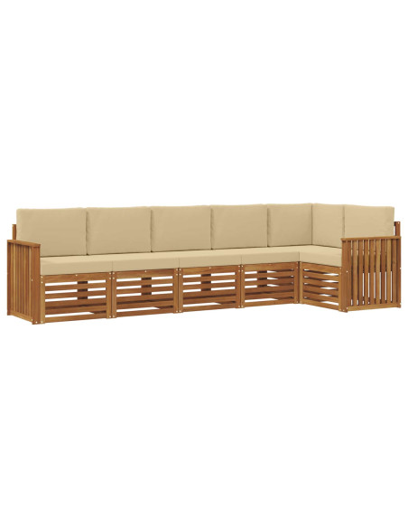 Set divani 6 pcs Naturale e Beige Legno di Acacia Massello