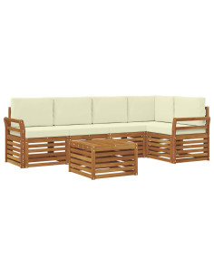 Set divani 6 pcs Naturale e Crema Legno di Acacia Massello 2