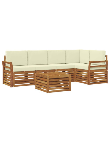 Set divani 6 pcs Naturale e Crema Legno di Acacia Massello