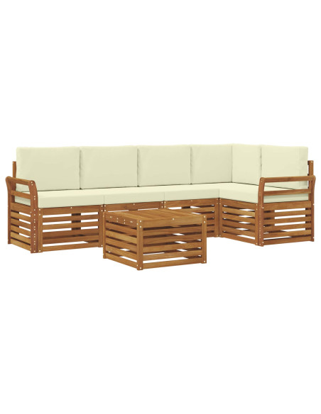 Set divani 6 pcs Naturale e Crema Legno di Acacia Massello