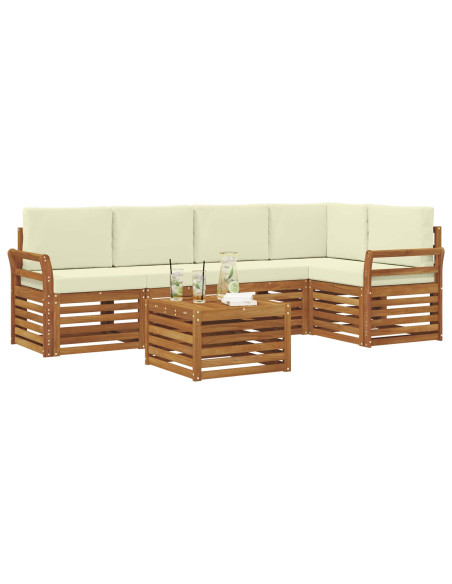 Set divani 6 pcs Naturale e Crema Legno di Acacia Massello