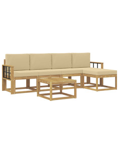 Set di divani da esterno con cuscino 6 pcs Bianco e Beige 2