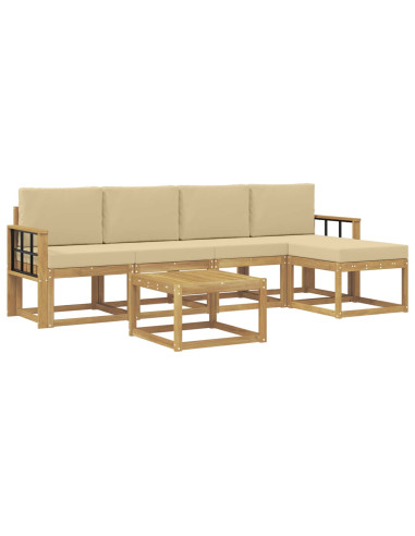Set di divani da esterno con cuscino 6 pcs Bianco e Beige