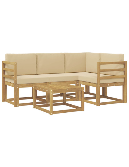 Set di divani da esterno con cuscino 5 pcs Bianco e Beige