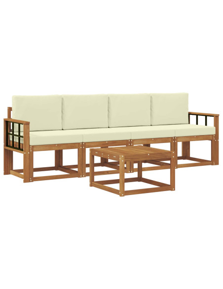 Set di divani da esterno con cuscino 5 pcs Naturale e Crema