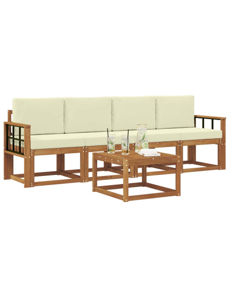 Set di divani da esterno con cuscino 5 pcs Naturale e Crema