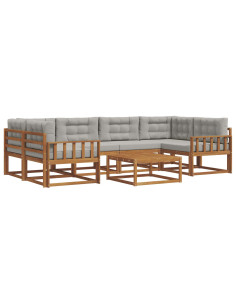 Set di divani da esterno 7 pcs Grigio Naturale e Chiaro 2