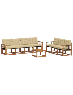 Set di divani da esterno con cuscino 8 pcs Naturale e Beige 2